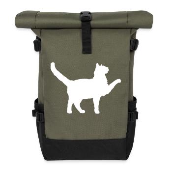 Cat silhouette greeting paw stretching begging - Roll Top Backpack - olive/black - Front