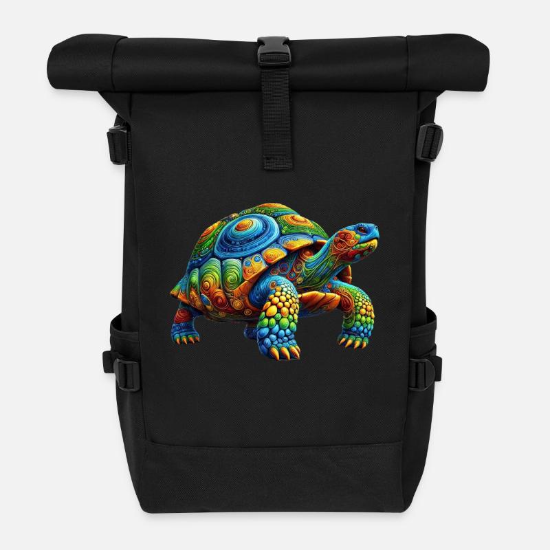 Bunte Regenbogen Schildkröte - Rolltop Rucksack - Schwarz