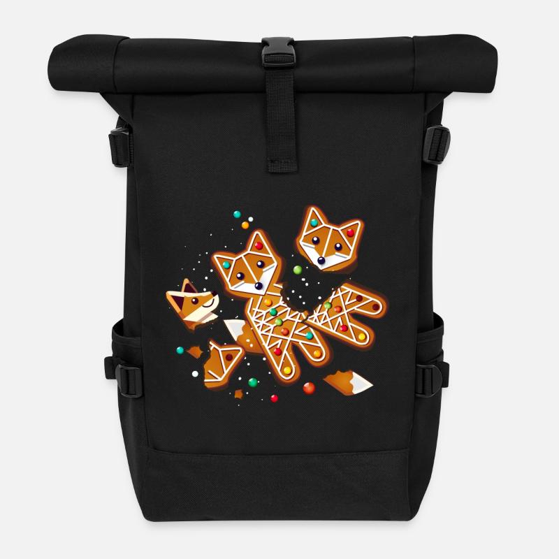 Lebkuchenfuchs in Stücken – tolles Weihnachtsmotiv - Rolltop Rucksack - Schwarz