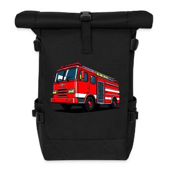 Ready to Roll: Heroisches Feuerwehrauto in Aktion - Rolltop Rucksack - Schwarz - Vorne