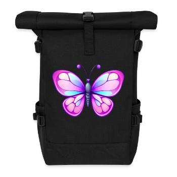 Süßer Comic Schmetterling, rosa & blaue Flügel - Rolltop Rucksack - Schwarz - Vorne