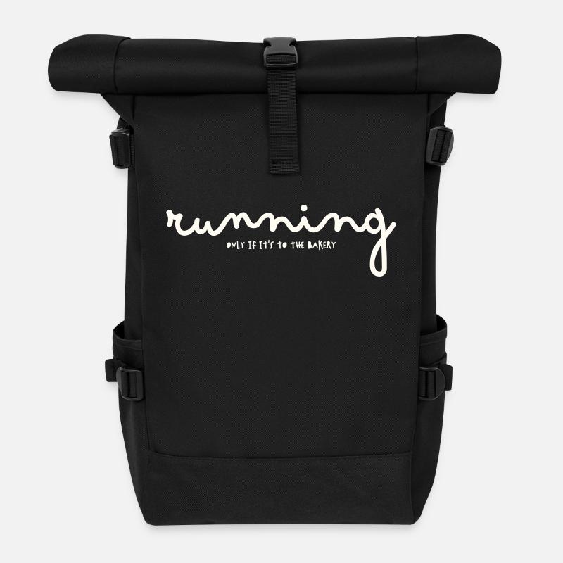 RUNNING ONLY IF IT'S TO THE BAKERY - Roll Top Backpack - black