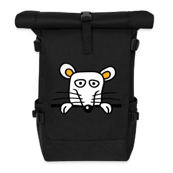 Maus Ratte hinter Mauer Zaun Schild guckt lustig - Rolltop Rucksack - Schwarz - Vorne