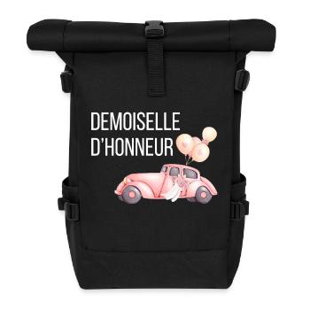Brautjungfer - Autohochzeit - Rolltop Rucksack - Schwarz - Vorne