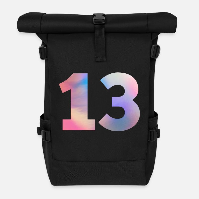Bunte Zahl 13 - Rolltop Rucksack - Schwarz