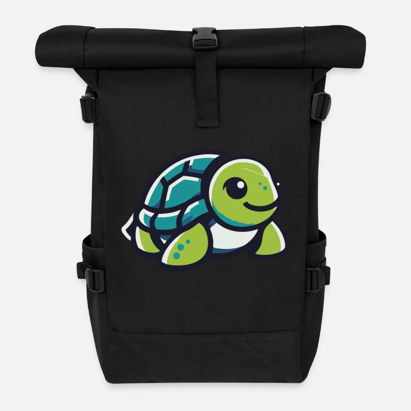 Grüne Landschildkröte - Rolltop Rucksack - Schwarz