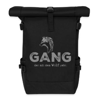Wolfgang. Starkes Wolfmotive mit Schriftug - Rolltop Rucksack - Schwarz - Vorne