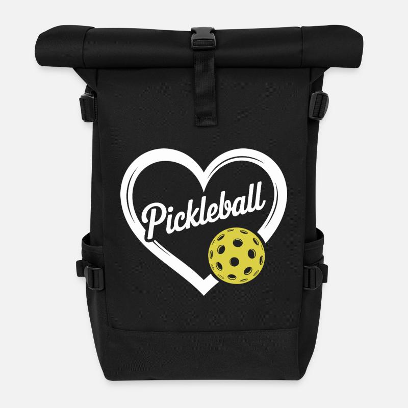 Pickleball Heart Motif - Roll Top Backpack - black