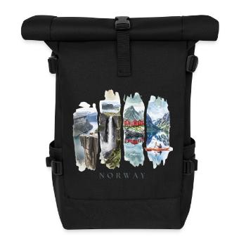 Norway Holiday Travel – Fjord & Wilderness Motif - Roll Top Backpack - black - Front