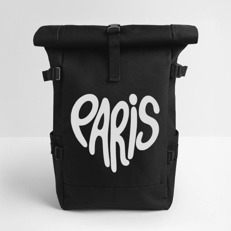 Paris Graffiti-Skript Logo herzförmig Rolltop Rucksack