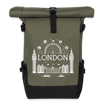 London Sparkle Skyline und Riesenrad - Rolltop Rucksack - Olive/Schwarz - Vorne