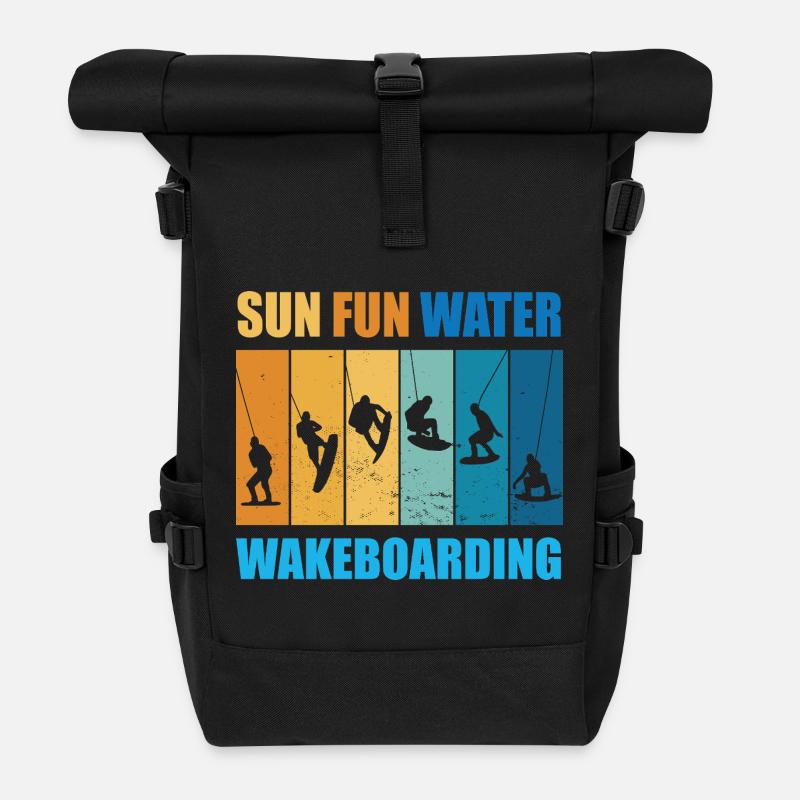 Sonne, Spass, Wasser, Wakeboarden - Rolltop Rucksack - Schwarz