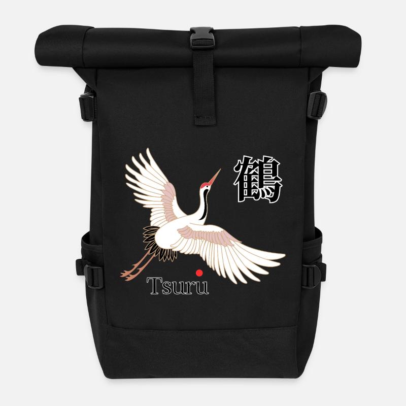 Tsuru Flugkunst Kanji - Rolltop Rucksack - Schwarz