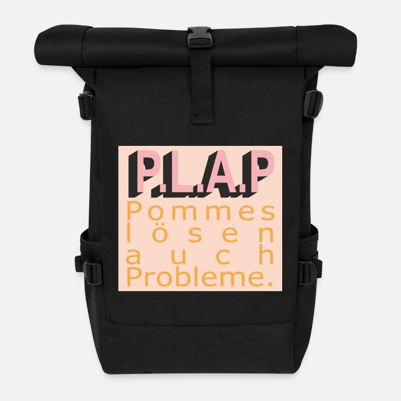 PLAP Pommes Probleme Typo - Rolltop Rucksack - Schwarz