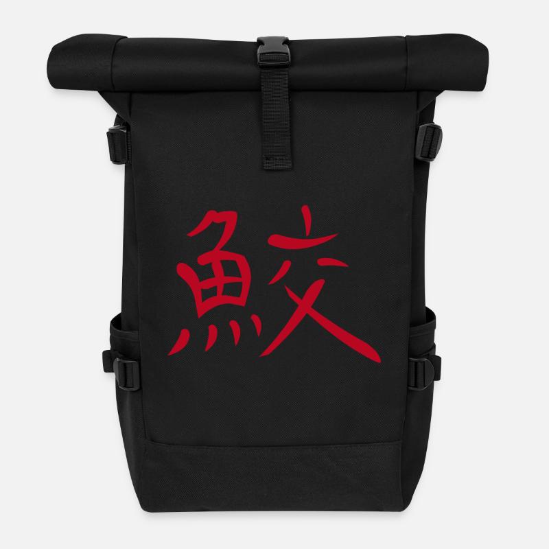 Kanji - Shark - Rolltop Rucksack - Schwarz