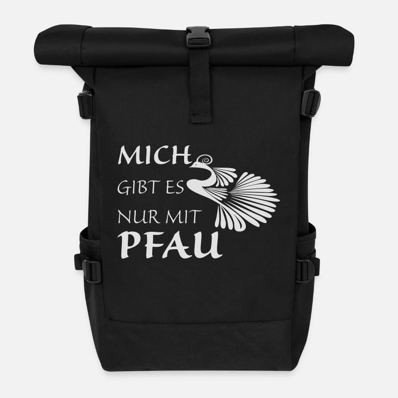 Nur mit Pfau - Rolltop Rucksack - Schwarz