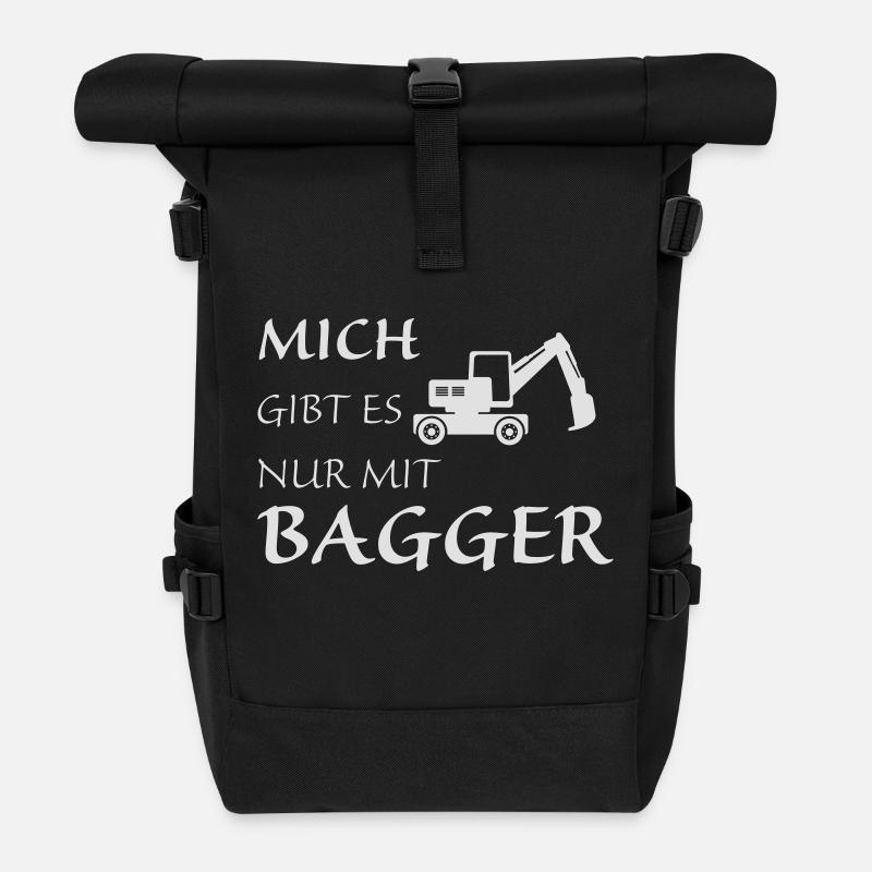 Nur mit Bagger - Rolltop Rucksack - Schwarz