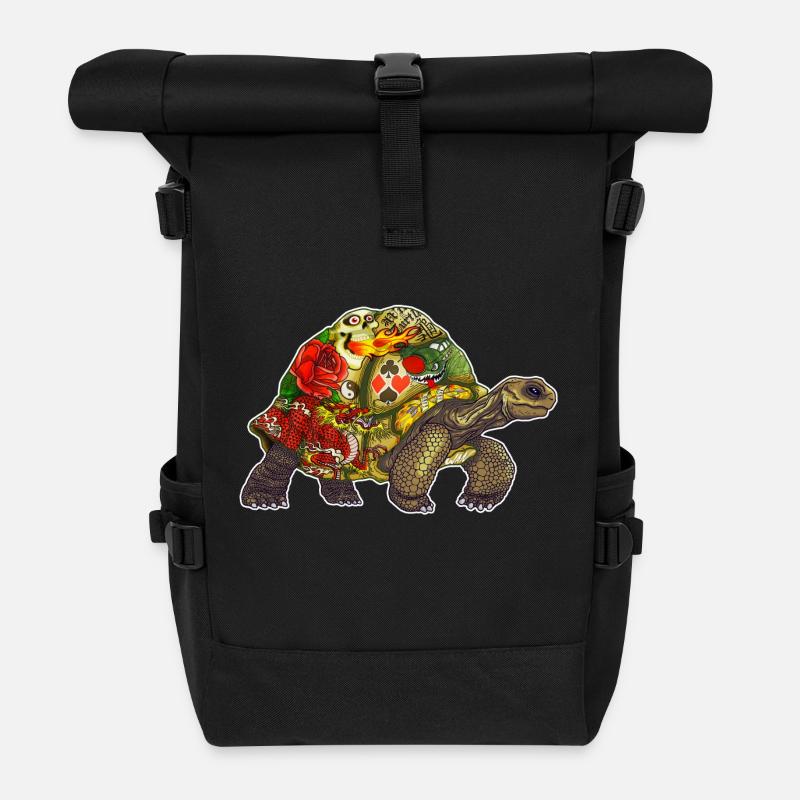 Turtle Tattoo - white contour - Sac à dos roll top - noir