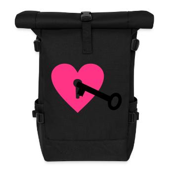 Herz und Schlüssel - Rolltop Rucksack - Schwarz - Vorne
