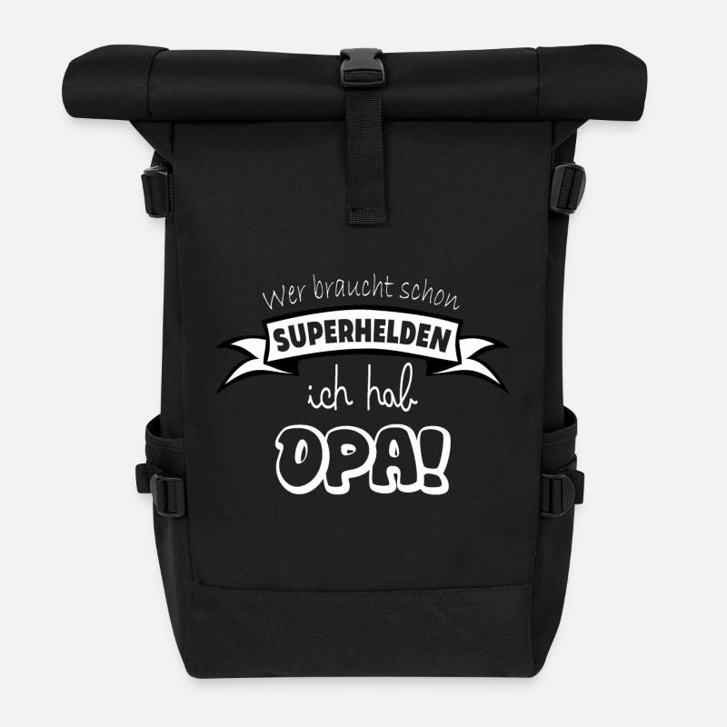 Wer braucht superhelden ich hab opa spruch kinder - Rolltop Rucksack - Schwarz