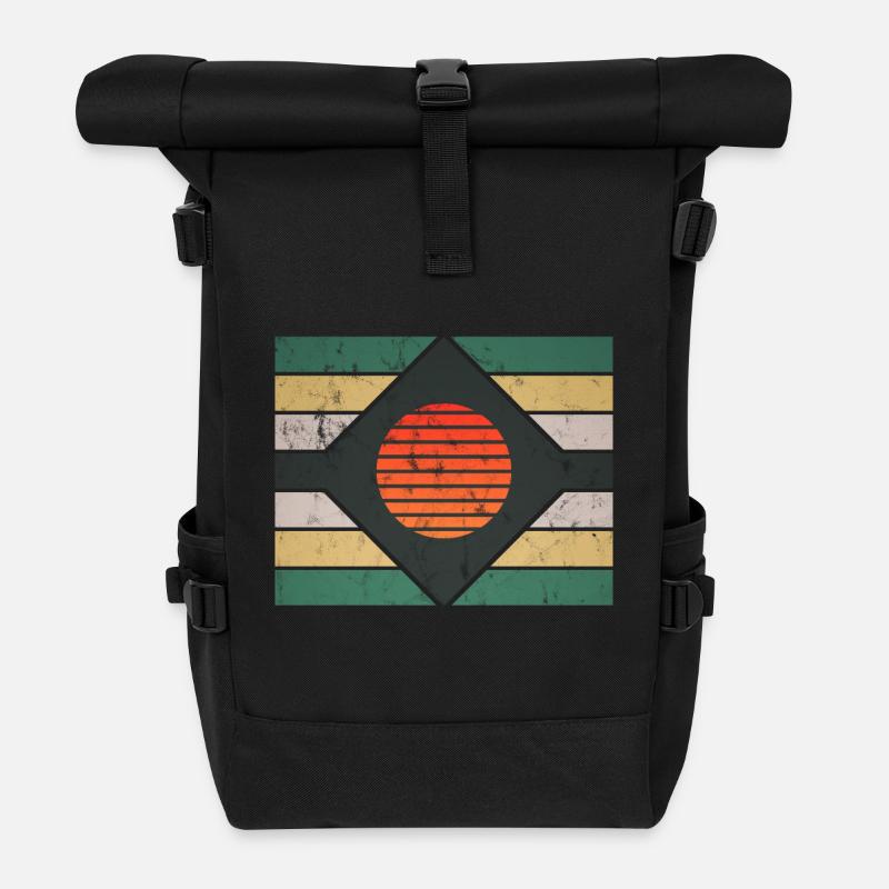 Grafisches Retro Motiv - Rolltop Rucksack - Schwarz