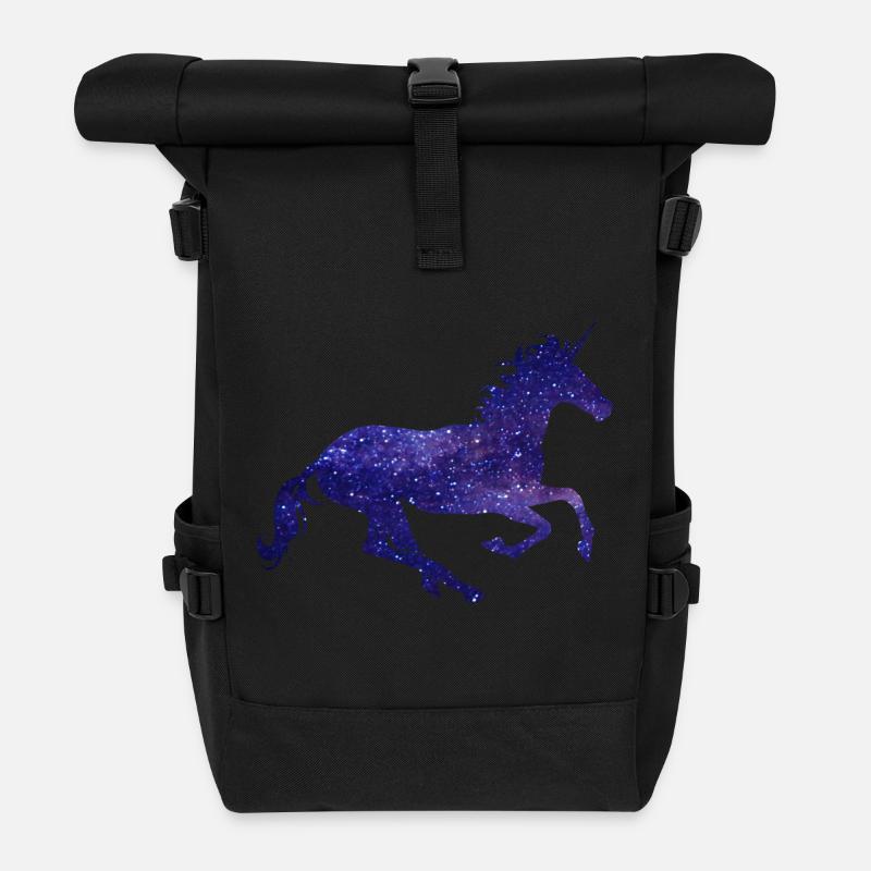 Einhorn Sterne Glitzer - Rolltop Rucksack - Schwarz
