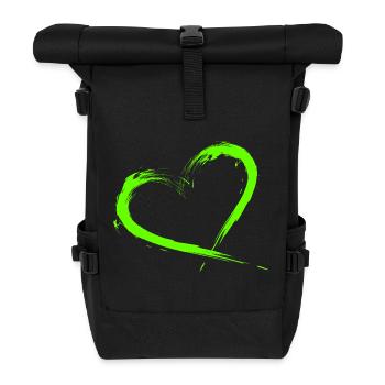 Heart Design Brush Green Light Green - Roll Top Backpack - black - Front