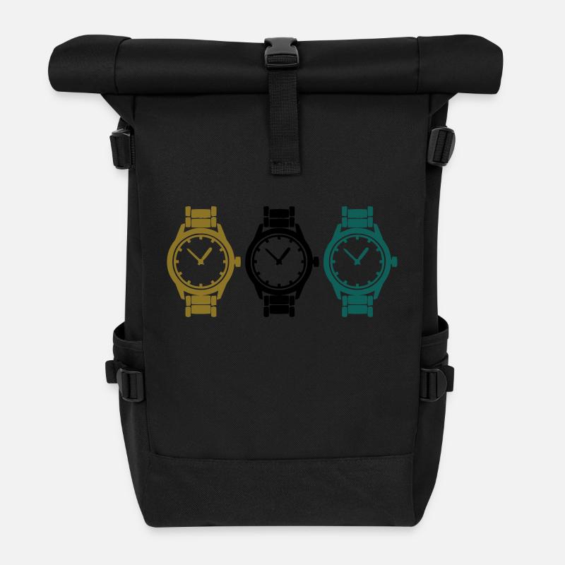 uhren - Rolltop Rucksack - Schwarz
