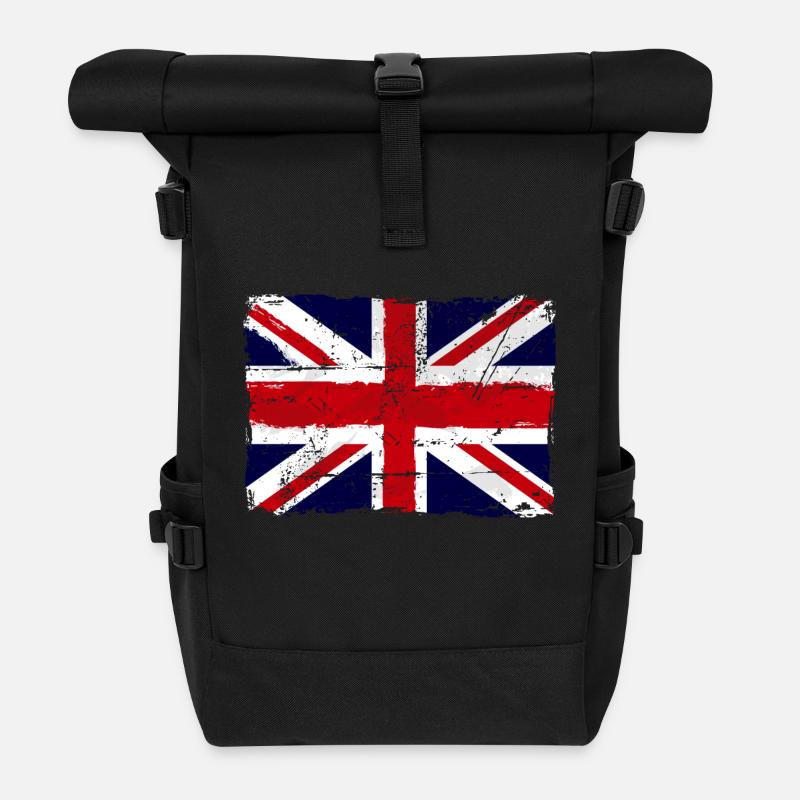 Union Jack - UK Flag - Rolltop Rucksack - Schwarz