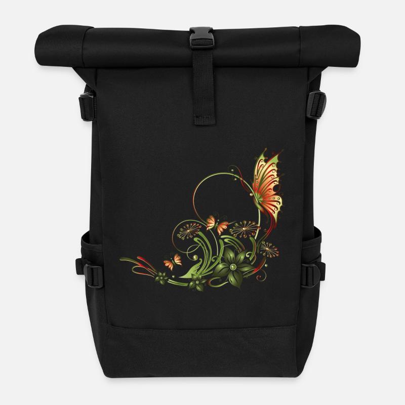 Schmetterlinge mit floralen Elementen - Sac à dos roll top - noir