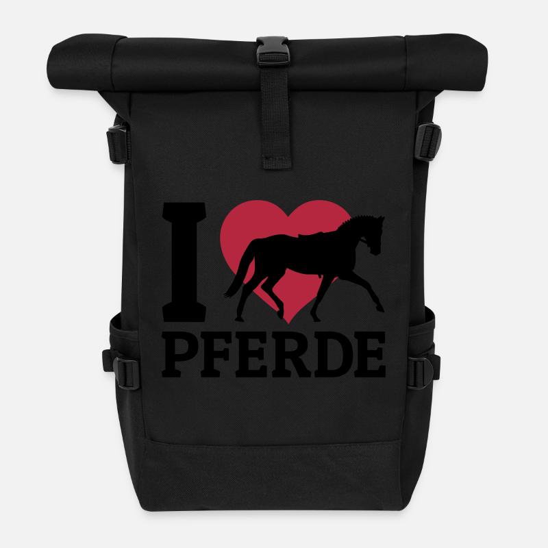 I love Pferde - Rolltop Rucksack - Schwarz