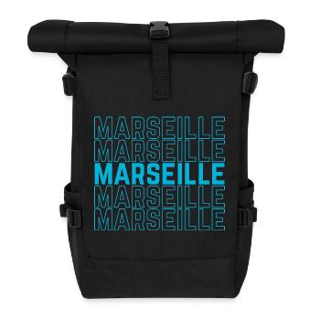 Marseille Outlined Repeat Neon Blue - Roll Top Backpack - black - Front