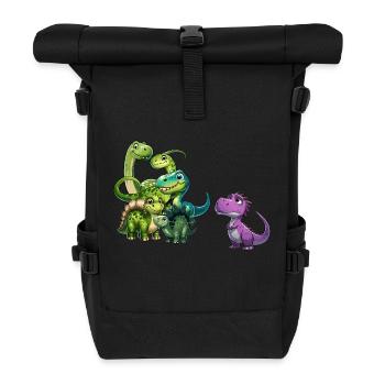 Happy dino group with an outsider - Roll Top Backpack - black - Front