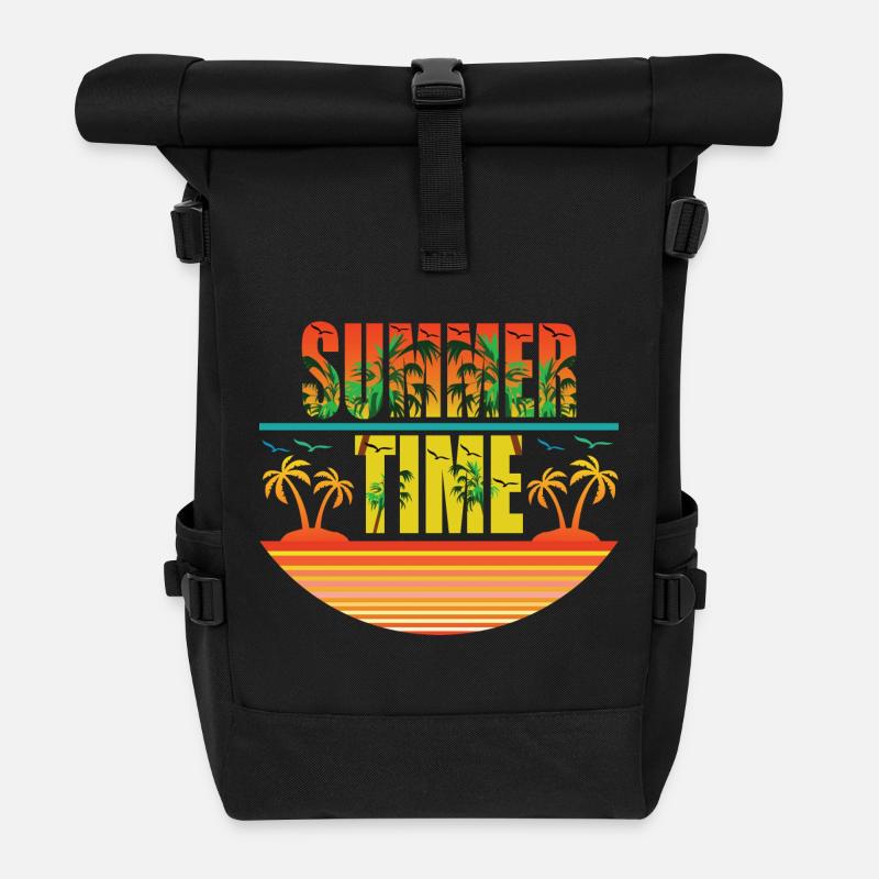 Summer Time Palmeninseln und Möwen - Rolltop Rucksack - Schwarz