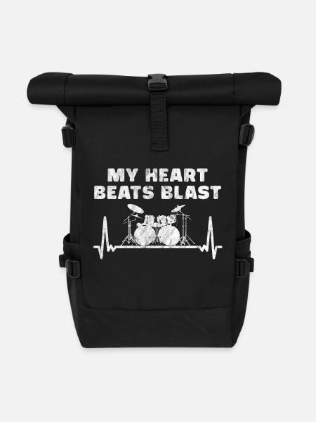 Drummer Drum Heartbeat Drummer T-Shirt - Roll Top Backpack - black