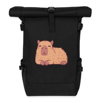 Cute Resting Capybara Doodle - Roll Top Backpack - black - Front