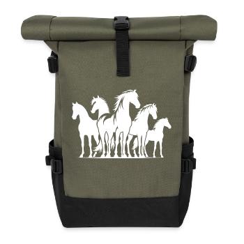 Gang de chevaux câlins Chevaux dans le manège - Sac à dos roll top - olive/noir - Devant