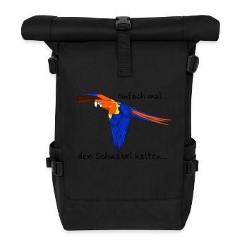 Papagei "einfach mal den Schnabel halten..." - Rolltop Rucksack - Schwarz - Vorne