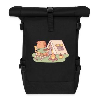 Cute Capybara Toasting Marshmallow At Campfire - Roll Top Backpack - black - Front