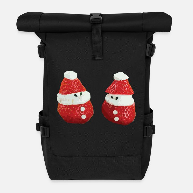 Strawberries & Cream - Roll Top Backpack - black
