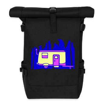Wohnwagen Palmen Erholung Urlaub Outdoor Camper - Rolltop Rucksack - Schwarz - Vorne