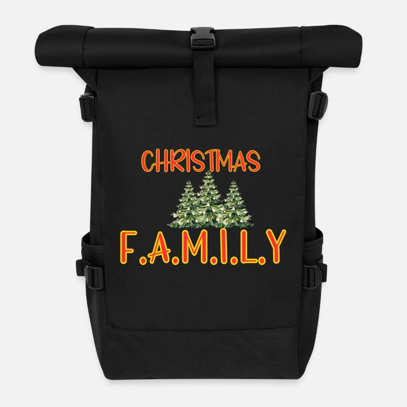 Christmas F.A.M.I.L.Y Graphic Tee - Roll Top Backpack - black
