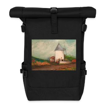 Moulin blanc, cheval, campagne, tableau peinture - Sac à dos roll top - noir - Devant