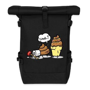Le tas de caca de kawai et le rouleau de papier toilette rencontrent la crème glacée molle - Sac à dos roll top - noir - Devant