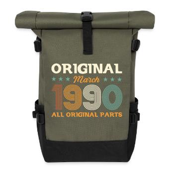 35th Birthday Gift Husband Original March 1990 - Roll Top Backpack - olive/black - Front