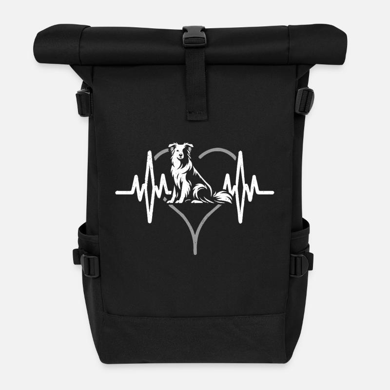 Border Collie Herzschlag - Rolltop Rucksack - Schwarz