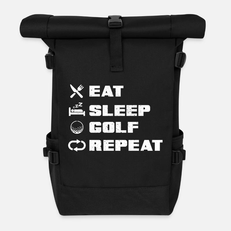Eat Sleep Golf Repeat Gift Golf Clubs Sports - Roll Top Backpack - black