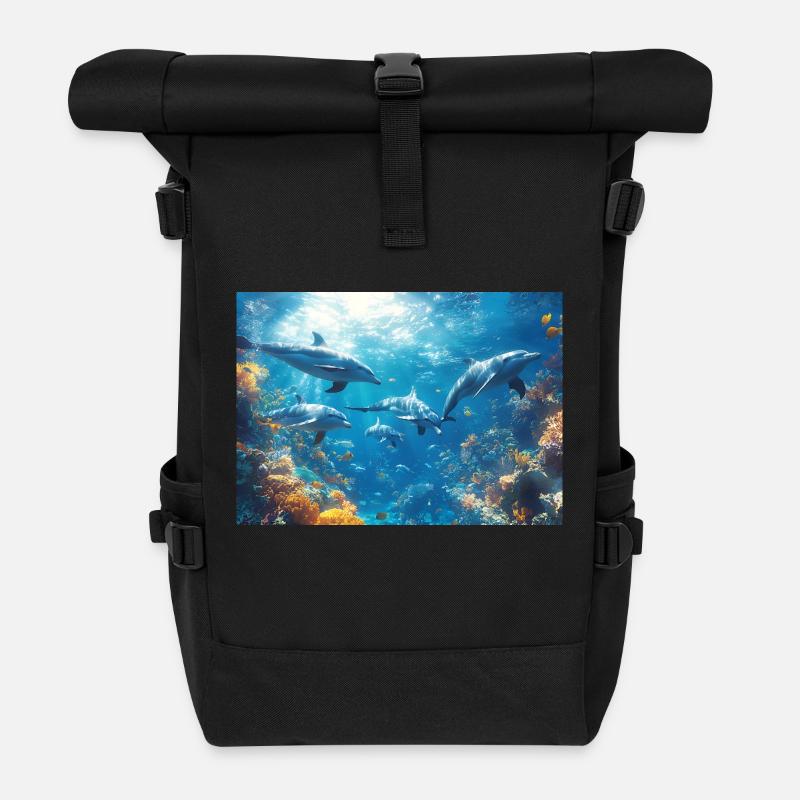 Delfin Tümmler Meeressäuger Delfinschule - Rolltop Rucksack - Schwarz