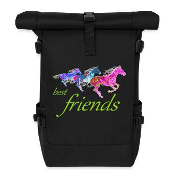 Best Friends Colorful Artistic Horses Circus - Roll Top Backpack - black - Front