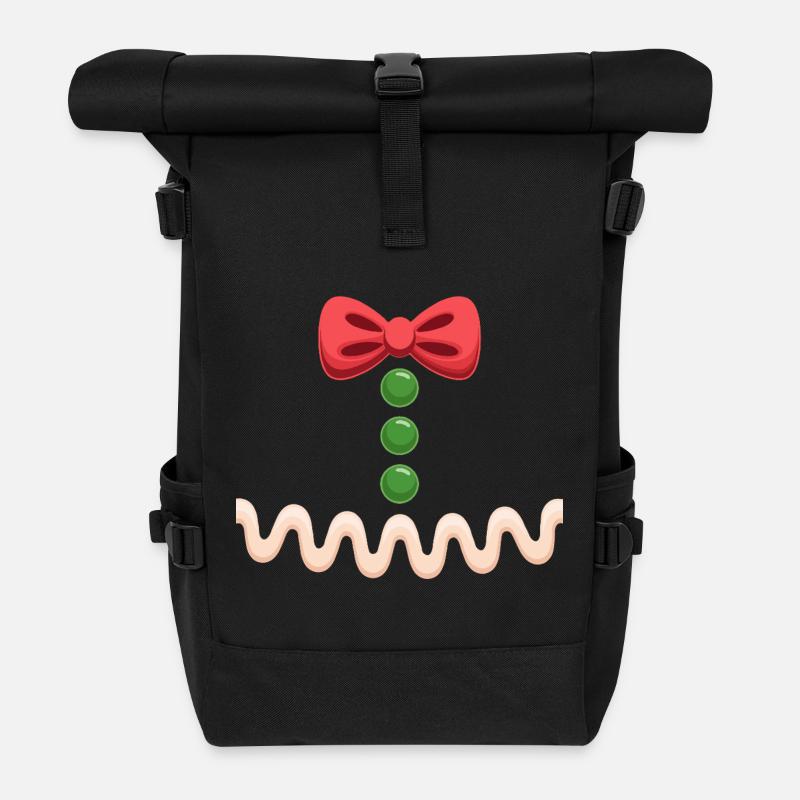 Festive Christmas Gingerbread Halloween Costume - Roll Top Backpack - black